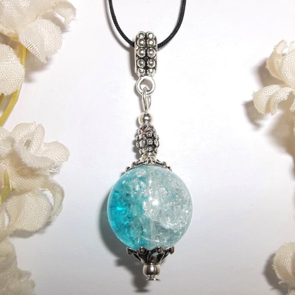 Necklace Pendant Beaded Turquoise Blue and Silver Jewelry Gift Idea for Her A107 - Picture 1 of 8